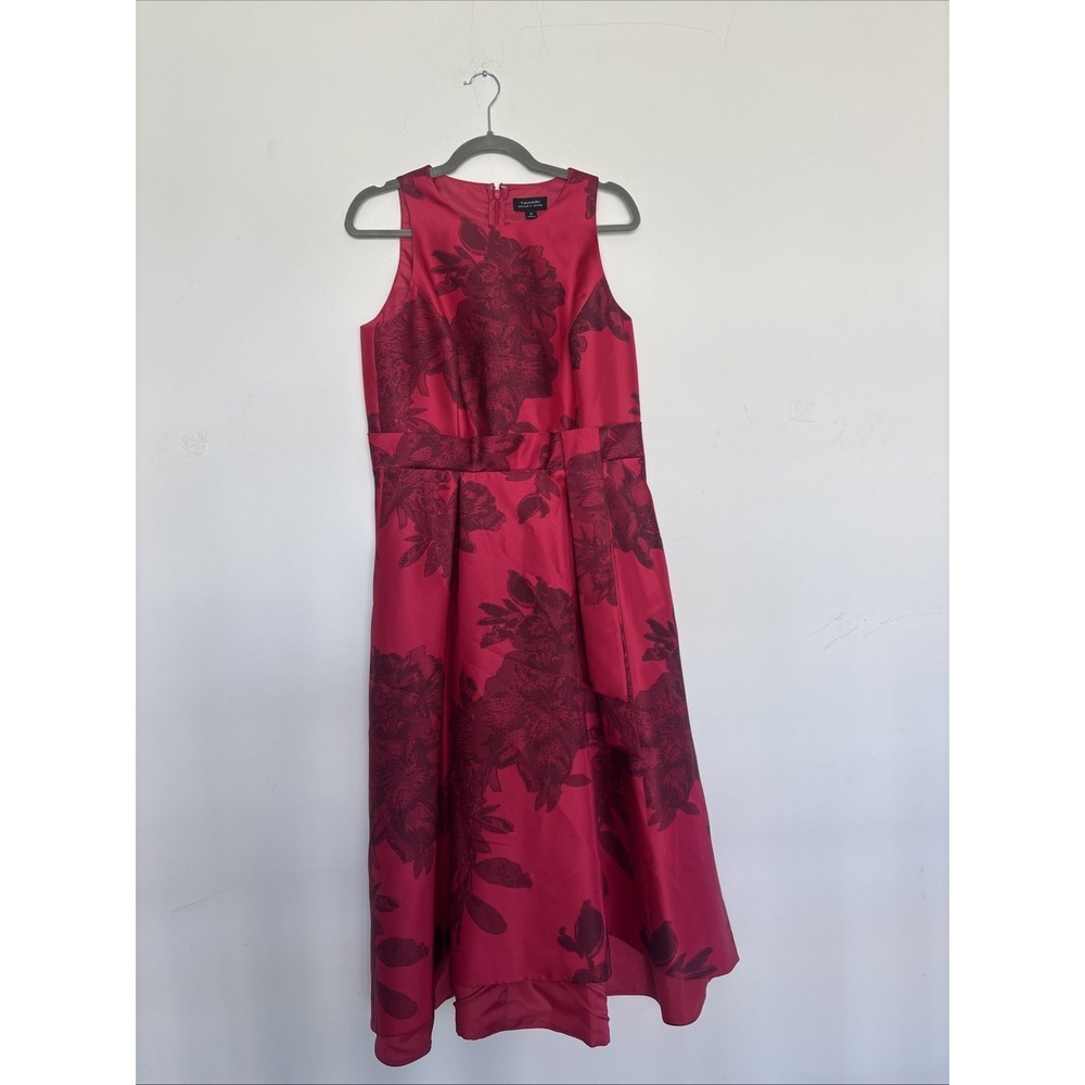 Tahari Arthur S. Levine Size 10 Red & Black Floral Print Sleeveless Dress Belted